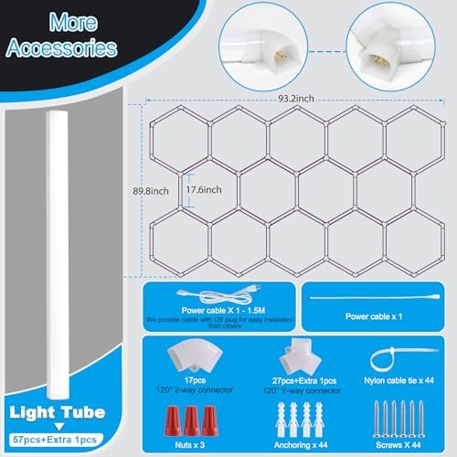 LZHOME Hexagon LED Garage Light: Super Bright 64500LM Honeycomb Garage Light, 14 Hex DIY Hexagon Led Lights for Gym Basement Hair Salon - Image 5