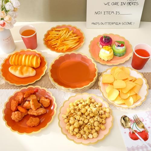 48 Pcs Orange Paper Plates 9 Inch Scalloped Fall Party Supplies - Image 6