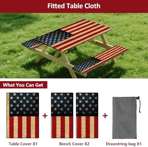 6ft 72 in Picnic Table and Bench Cover, 3 Pack, US Flag - Image 3