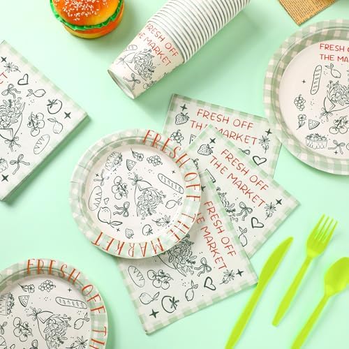 FoldTier 350 Pcs Fresh off the Market Bridal Shower Party Tableware - Paper Plate, Napkin, Cup, Cutlery, Disposable Fresh off the Market Party Decorations for Family and Friends, 50 Guests - Image 2