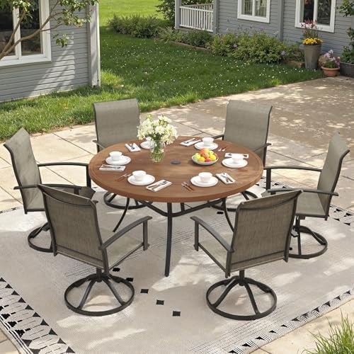 Outdoor Dining Table for 6, 50" Round Outdoor Table with Adjustable Umbrella Hole, All-Weather Metal Patio Dining Table for Lawn Garden Backyard Deck, Walnut - Image 4