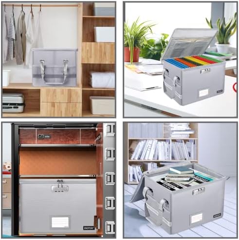 ENGPOW File Box with Lock, Fireproof Document Box with Pockets, Collapsible File Organizer Filing Storage Cabinet with Handle, Portable Home Office Safe for Hanging Letter/Legal Folders,Silver,2 Pack - Image 2