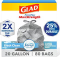 Glad ForceFlex MaxStrength Kitchen Trash Bags, Rip and Tear Resistant, Fresh Clean Scented Large Garbage Bags, Odor Control, Febreze Freshness, 20 Gallon Trash Bags, 80 Count by GladTrashFoodStorage