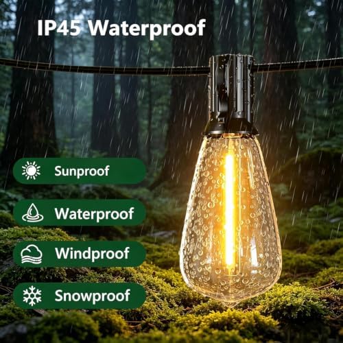 Outdoor String Lights,120FT 60+2 ST38 Shatterproof Vintage Edison LED Bulbs - Image 2