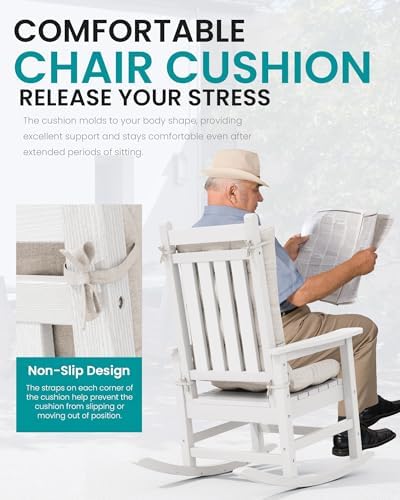 SERWALL HDPE Outdoor Rocking Chair Cushion Set of 4, Beige - Image 4