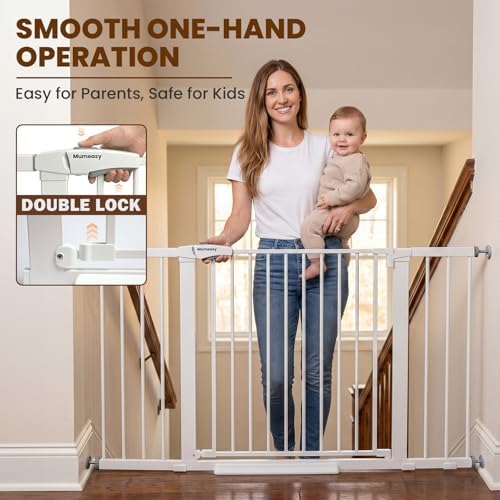 Mumeasy 36-58" Extra Wide Baby Gate for Stairs, 30" Tall Walk Through Dog Gate for Doorways & Hallways, Auto Close Pressure Mounted Safety Gate for Toddlers & Pets, Dual Swing Child Gate Indoor, White - Image 5