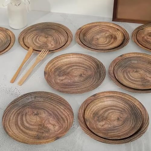 MaitianGuyou 40 Count 9 Inch Wood Grain Paper Plates, Rustic Wood Slice Disposable Party Farmhouse Decoration for Woodland Baby Shower Lumberjack Birthday Party Supplies(9 Inch,Dark Wood) - Image 5
