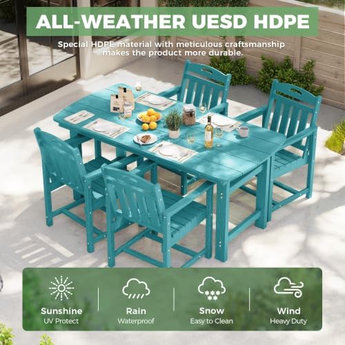 HDPE Outdoor Dining Set, Patio Table and 4 Chairs, 2" Umbrella Hole, Lake - Image 3