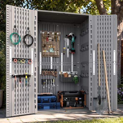 UDPATIO 67 Cu.Ft Vertical Outdoor Storage Shed, HDPE Resin Sheds,Grey by UDPATIO