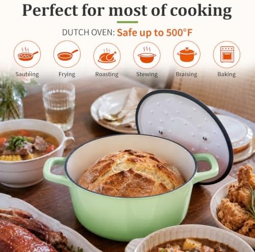 Winado 7.5 Qt Enameled Cast Iron Dutch Oven Pot with Lid, Green Ombre - Image 3