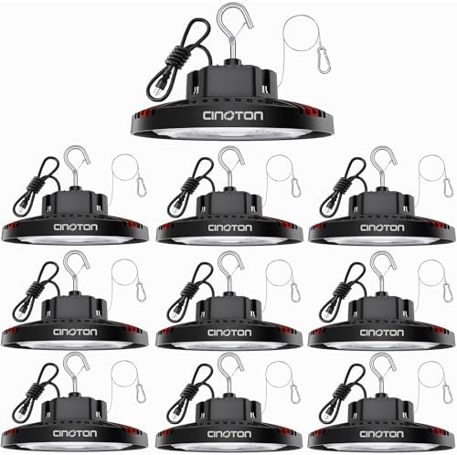 CINOTON 160W UFO LED High Bay Light, Aluminum LED Shop Lights with 24000LM, 5000K Commercial Bay Lighting for Warehouse Garage Workshop Factory Shed, 6' Cable & Safety Rope, ETL Listed 10 Pack by CINOTON