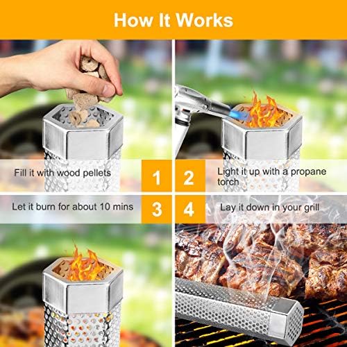 2 Pack 12'' Stainless Steel Pellet Smoker Tube, with Brush and Hooks - Image 2