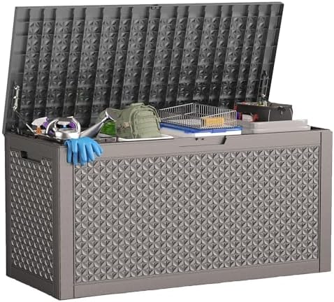 ROJIK Outdoor Storage Housing Deck Box - Waterproof Patio Furniture, Garden Tools, Cushions, Pool Accessories Storage Bench with Lockable Lid and Side Handles (Grey,125 Gal) by ROJIK