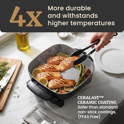 Elite Gourmet 12" PFAS-Free Ceramic Electric Skillet, 1200W, Extra-Deep - Image 2