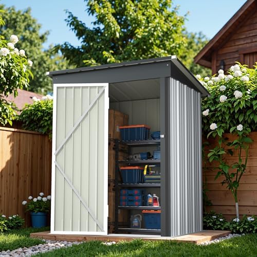 Greesum Outdoor Storage Shed 5 x 3 ft. Utility Tool Shed, White - Image 2