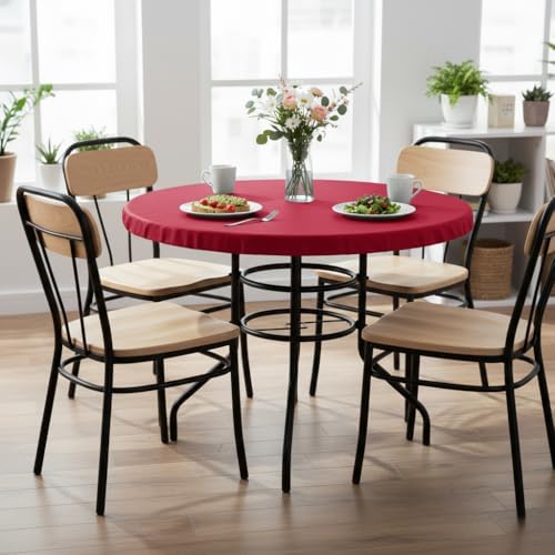 LUSHVIDA Round Tablecloth, Fitted Table Cloth for 45"-56" Tables, Red - Image 3