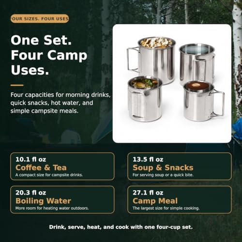KOKKOYA Stainless Steel Camping Cups Mug Small Backpacking Bush Pot Set - Image 3