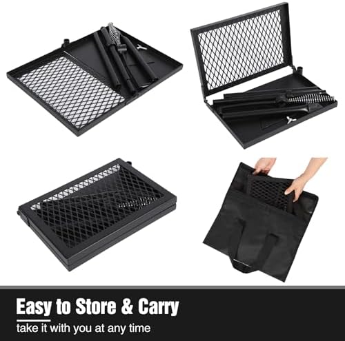 REDCAMP Folding Swivel Campfire Grill, Portable Fire Pit Grill Grate Over Fire Pit, Heavy Duty Steel Grate & Camp Fire Rack with Carrying Bag for Outdoor Camping Cooking - Image 6