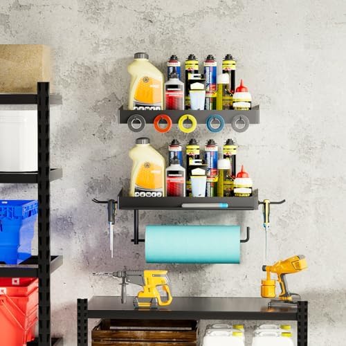 SUNTECH Garage Paper Towel Holder with 2 Shelves, Wall-Mount (Black) - Image 6