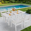 5-Piece Outdoor Dining Set, All-Weather HDPE Patio Furniture, 66.5" Slatted Table with 1.6" Umbrella Hole & 4 Ergonomic Armchairs, Heavy Duty 350lbs Capacity, UV Resistant, White by Unknown