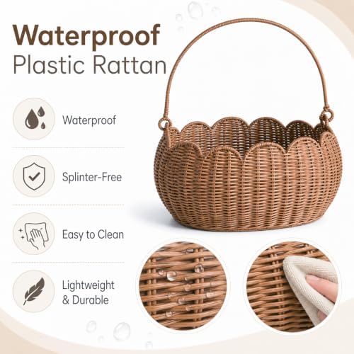 Large Wicker Picnic Basket, Handwoven Garden Harvest Basket for Gathering Vegetables Flowers Fruits, Woven Rattan Style Basket with Handles for Picnic Outdoor Storage Gardening Organization - Image 7