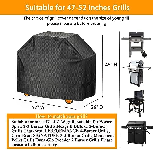 Aoretic Grill Cover 52 inches 600D 4.0 LB Heavy Duty for Weber Char-Broil Dyna-Glo Nexgrill Grill,BBQ Gas Grill Cover,Waterproof,Anti-UV Material with Hook-and-Loop & Adjustable Hem Drawstring (SKZ) - Image 2