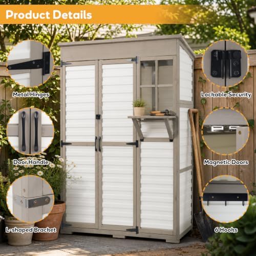 Large Outdoor Storage Cabinet, Weatherproof Garden Shed with 3 Shelves - Image 6