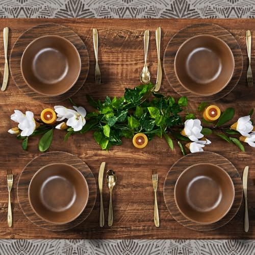 TP 12-Piece Melamine Dinnerware Sets, Service for 4, Wood Grain - Image 3