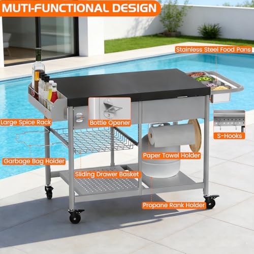 Pizza Oven Table, Grill Cart Table for Blackstone Griddle Pit Boss Portable Grill Tabletop Smoker Outdoor Pizza Oven Stand Fits Ninja, Cuisinart, Gozney, Outside Cooking BBQ Prep Table Station - Image 2