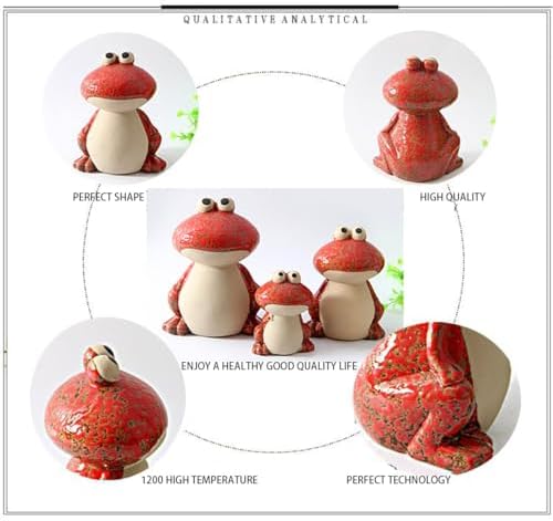 Frog Garden Decor Set of 3,Funny Cute Ceramic Frog Garden Statues Yard Decoration Outdoor Holiday Decorations,Ideal Ornament for Outside Pond Pool Patio Front Porch Backyard (Red) - Image 3
