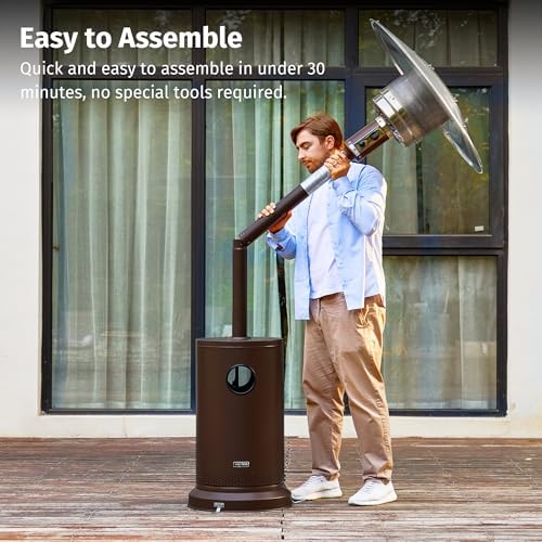 EAST OAK 55,000 BTU Propane Patio Heater with Round Table & Stainless Steel Burner, Outdoor Heater with Wheels, Ideal For Large Patios, Gardens, Outdoor Events, and Commercial Use, Bronze - Image 6