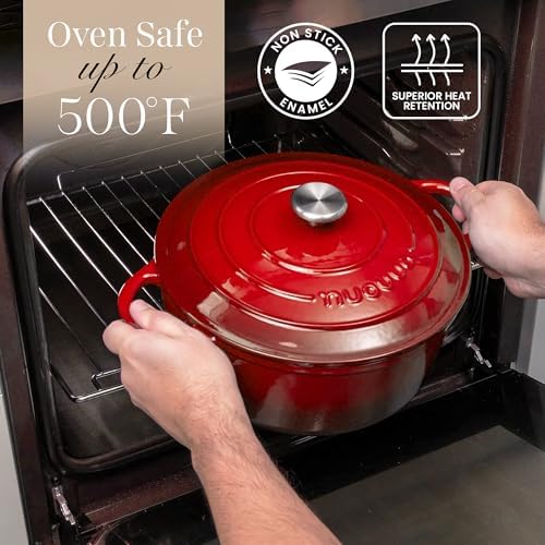 Cast Iron Pot with Lid - Non-Stick Ovenproof Enamelled Casserole Pot, Oven Safe up to 500° F-Sturdy Dutch Oven Cookware-Red, 5-Quart, 24cm-by Nuovva - Image 5