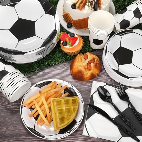 Kochorie 400 Pieces Soccer Disposable Party Tableware Sets Including Plates Cups Napkins Cutlery Serves 50 for Soccer Games Sports Birthday Party Decorations - Image 4