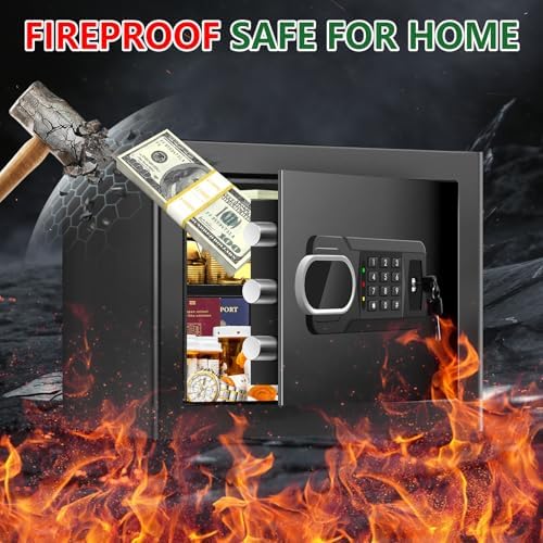 1.3 Cubic Feet Small Fire Safe Box for Home, Fireproof Safety Lock Box with Digital Keypad, Spare Keys and Removable Shelf, Personal Security Home Safes for Money, Jewelry, ID Documents - Image 2