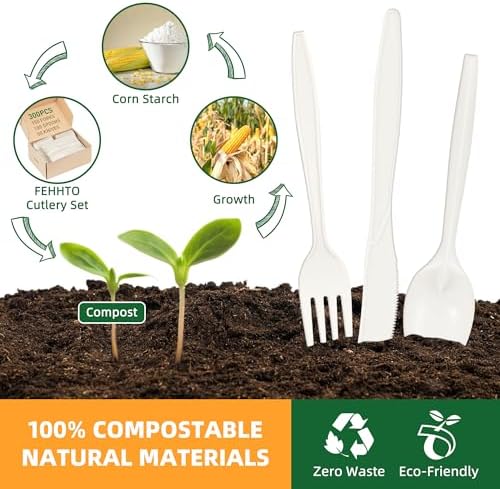 100% Compostable Cutlery Set, 300pcs (150 Forks,100 Spoons,50 Knives) - Image 3