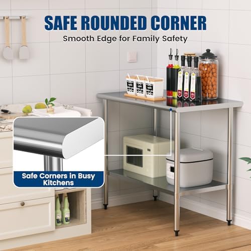 Stainless Steel Work Table 24 x 48 Inch with Adjustable Undershelf, Heavy-Duty Metal Prep Table for Commercial Kitchen & Restaurant, Garage, Outdoor - Image 5
