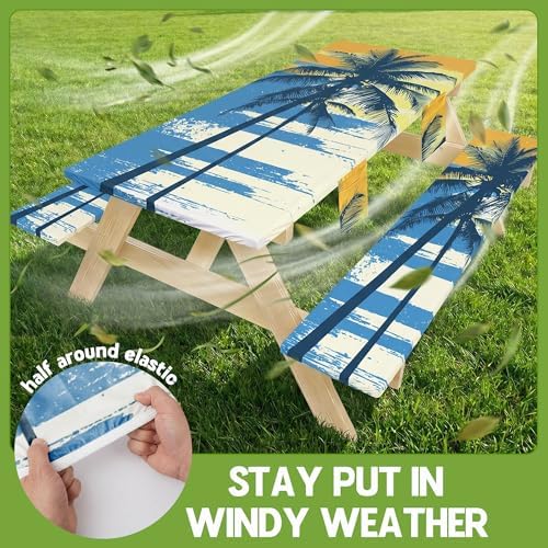 Picnic Table Cover with Bench Covers Table Cloth Tablecloth Glamping Furniture Decor Camp Camper Camping Essentials Outdoor Summer Beach Roadtrip Motorhome Trailer Rv Travel Vacation Canping Gear Kit - Image 3