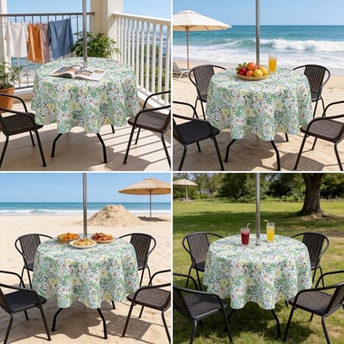 SUQ I OME Outdoor Tablecloth, Yellow Flora, 60'' Round with Zipper - Image 7