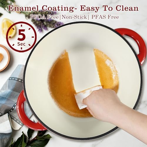 6 Quart Enameled Cast Iron Dutch Oven with Lid, Heavy Duty Cast Iron Pot for Braising, Stews, Roasting, Soup, Casseroles & Bread Baking, Nonstick Enamel Interior, Oven Safe to 500°F - Image 6