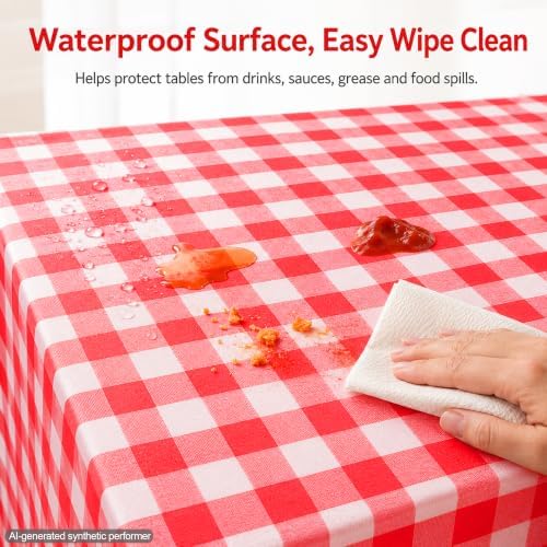 Disposable Plastic Tablecloths 8 Pack, Red Gingham 54 x 108 Inch - Image 4