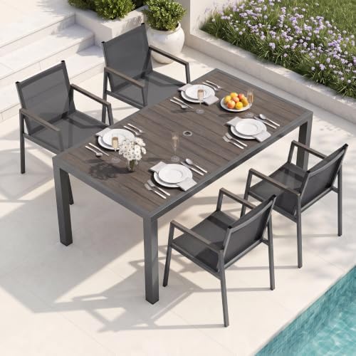 Outdoor Dining Set for 4, Aluminum Patio Table and Chairs Set, 5-Piece All Weather Patio Dining Furniture Set with Umbrella Hole for Backyard, Deck, Poolside (Charcoal) by Oasbira