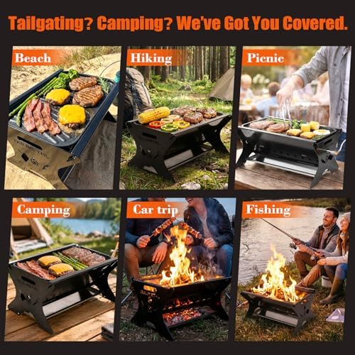 3-in-1 Portable Camping Grill, Foldable Charcoal Wood Gas BBQ - Image 5