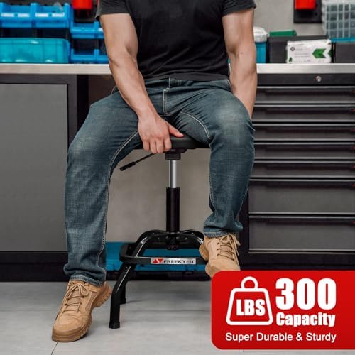 Shop Stool with Backrest, Mechanic Garage Stool for Workshop, Adjustable Shop Stools Chair, Padded Workbench Stools for Men Women, 300 LBS Capacity, 360° Swivel PVC Seat, Heavy Duty, Black - Image 3