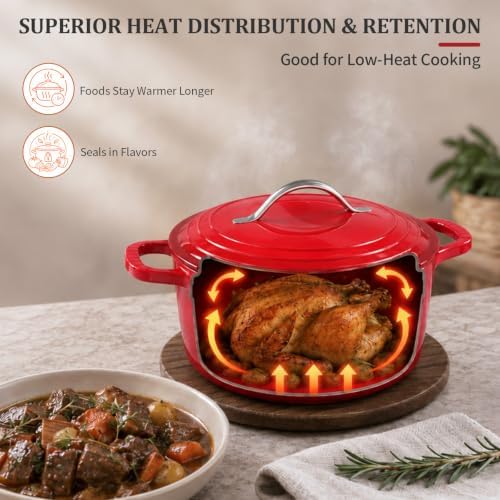 Winado 7.5 Qt Enameled Cast Iron Dutch Oven Pot with Lid, Red Ombre - Image 7
