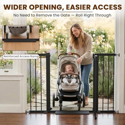 Mumeasy 36" Extra Tall Baby Gate for Stairs, 29.7-48" Wide Dog Gate for Doorways, Walk Thru Pet Safety Gate for Indoor, Pressure Mounted with Auto Close, Easy Install No Drill for Toddlers, Black - Image 5