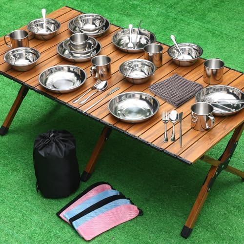 Lallisa Camping Mess Kit, Stainless Steel Plates Cups and Bowls Set - Image 6