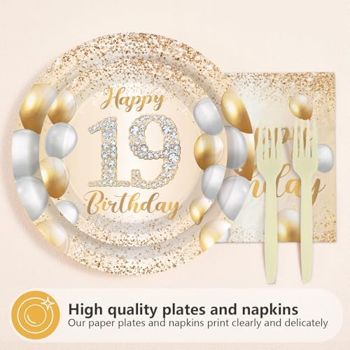 96Pcs White and Gold 19th Birthday Party Decorations,Serves 24 - Image 2