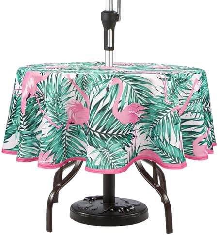 Round Outdoor Tablecloth with Umbrella Hole Umbrella Tablecloth Patio Tablecloths with Zipper for Courtyards, Terraces, and Beaches 60 in by Rodvnyh