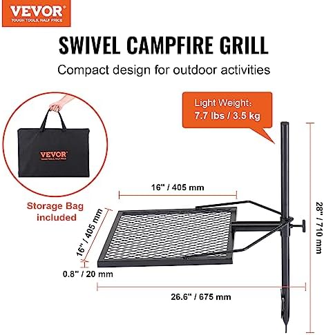 VEVOR Swivel Campfire Grill, Fire Pit Grill Grate over Fire Pits, Heavy Duty Steel Grill Grates, 360° Adjustable Open Fire Outdoor Cooking Equipment, Portable Camp Fire Racks for Camping Outdoor BBQ - Image 5