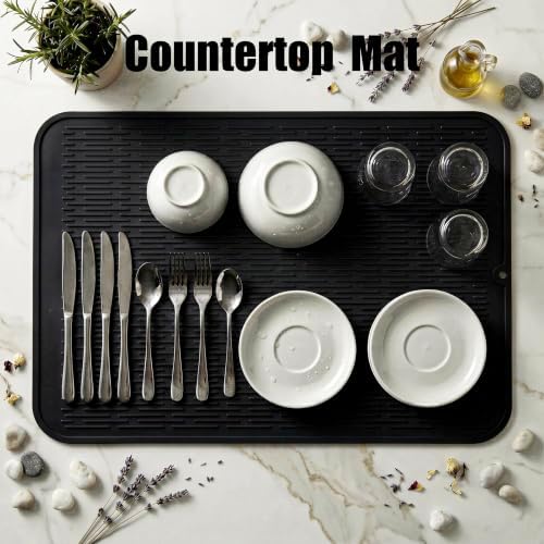 MicoYang Silicone Dish Drying Mat for Multiple Usage,Easy clean,Eco-friendly,Heat-resistant Silicone Mat for Kitchen Counter or Sink,Refrigerator or Drawer Liner Black 4XL 32 inches x 18 inches - Image 3